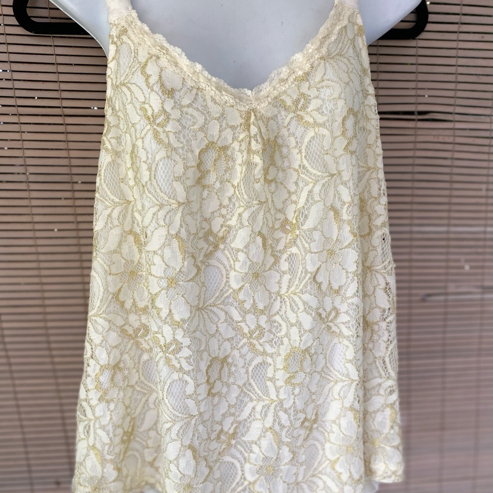 Cream with gold lace trim tank top